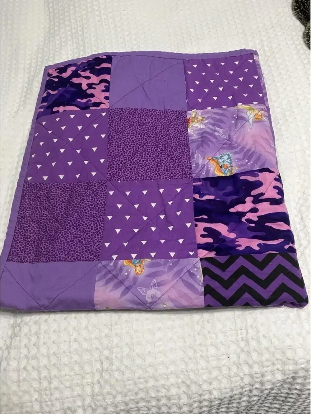 Purple Handmade Patchwork Infant Quilt Size 36” x 32” EUC